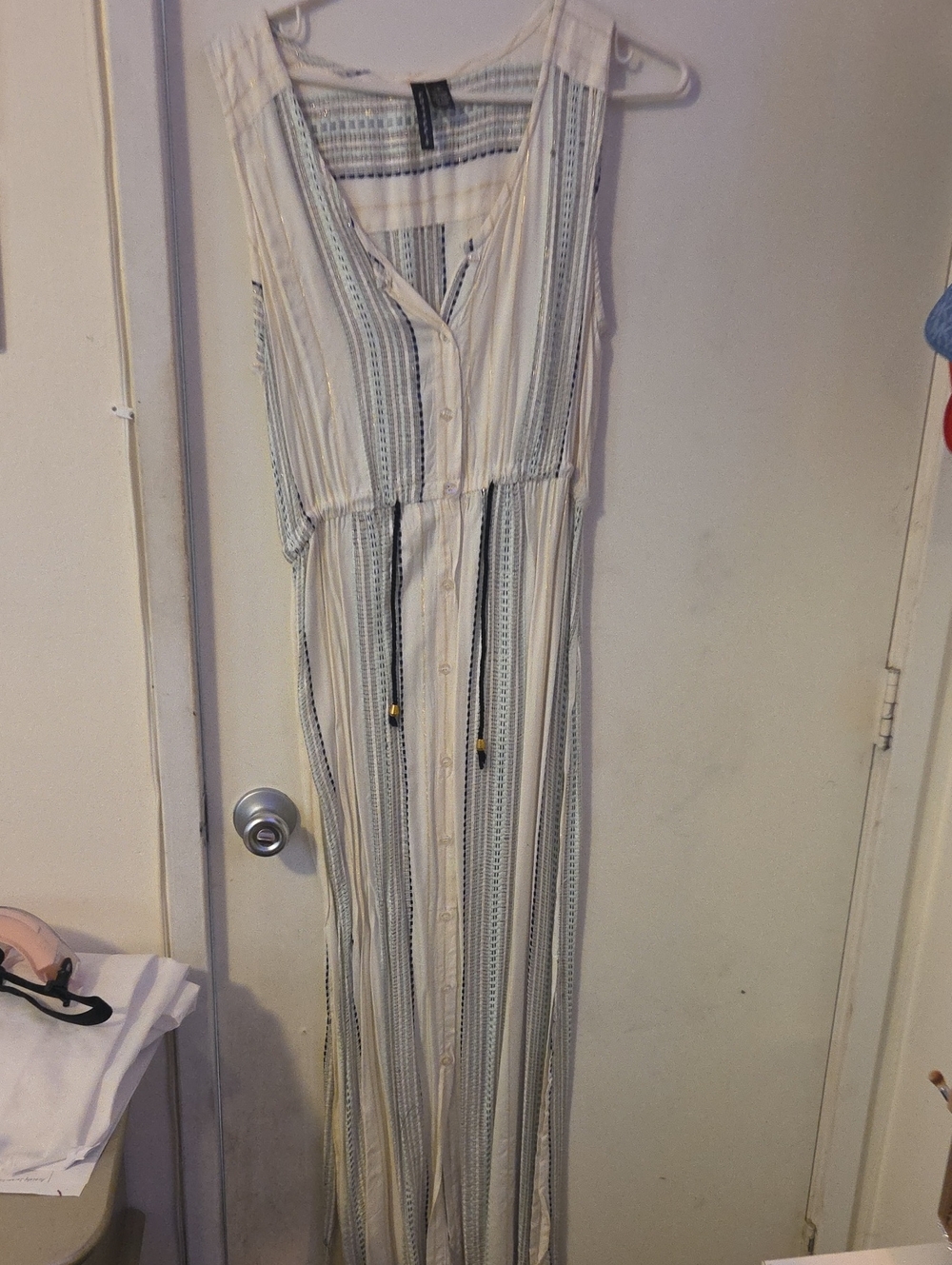 Lightweight Cream & Black Striped Maxi Dress